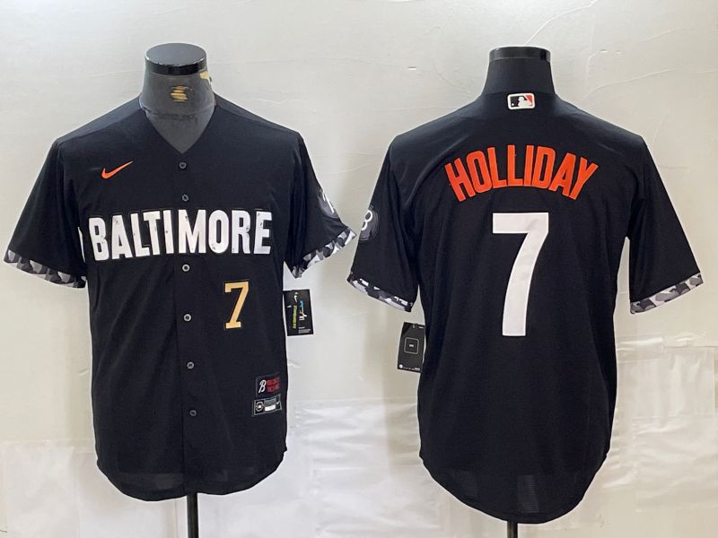Men Baltimore Orioles 7 Holliday Black City Edition Nike 2024 MLB Jersey style 2